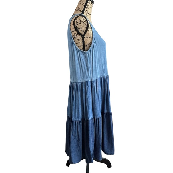 Karen Kane Sleeveless Tiered Chambray Denim Dress - Picture 7 of 12
